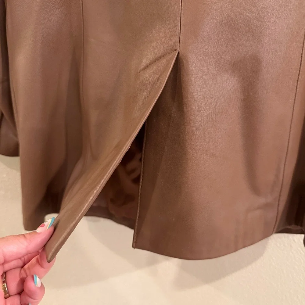 Vintage Denim & Co Leather Blazer Women Small Brown Minimalist Dark Academia